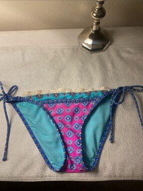 Blue & Pink Tile Print Bikini Bottoms